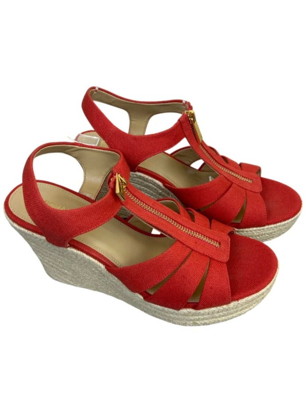 NWOT Michael Kors  Sz 8.5 Berkley Espadrille Wedge Sandals Front Zip - Picture 2 of 11